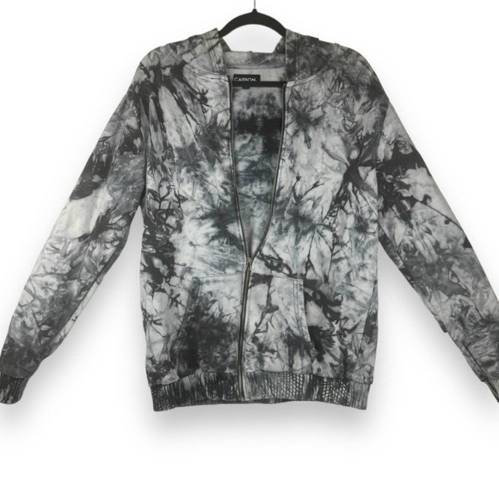 Carbon Hoodie Mens Size Small Black Tie Dye Grunge Skater Streetwear‎ Full Zip